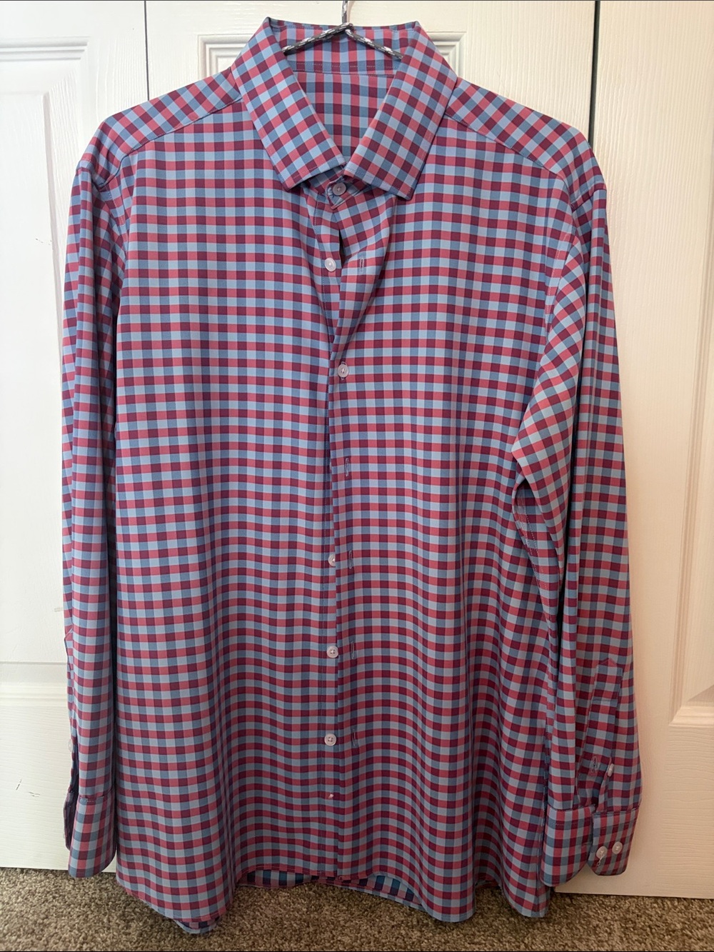 Men's Long-Sleeve Check Dress Shirt - Blue & Red